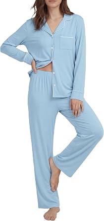 LYANER Womens Soft Modal Pajamas Long Sleeve Button Down PJS V Neck 2 Piece Sleepwear Lounge Sets