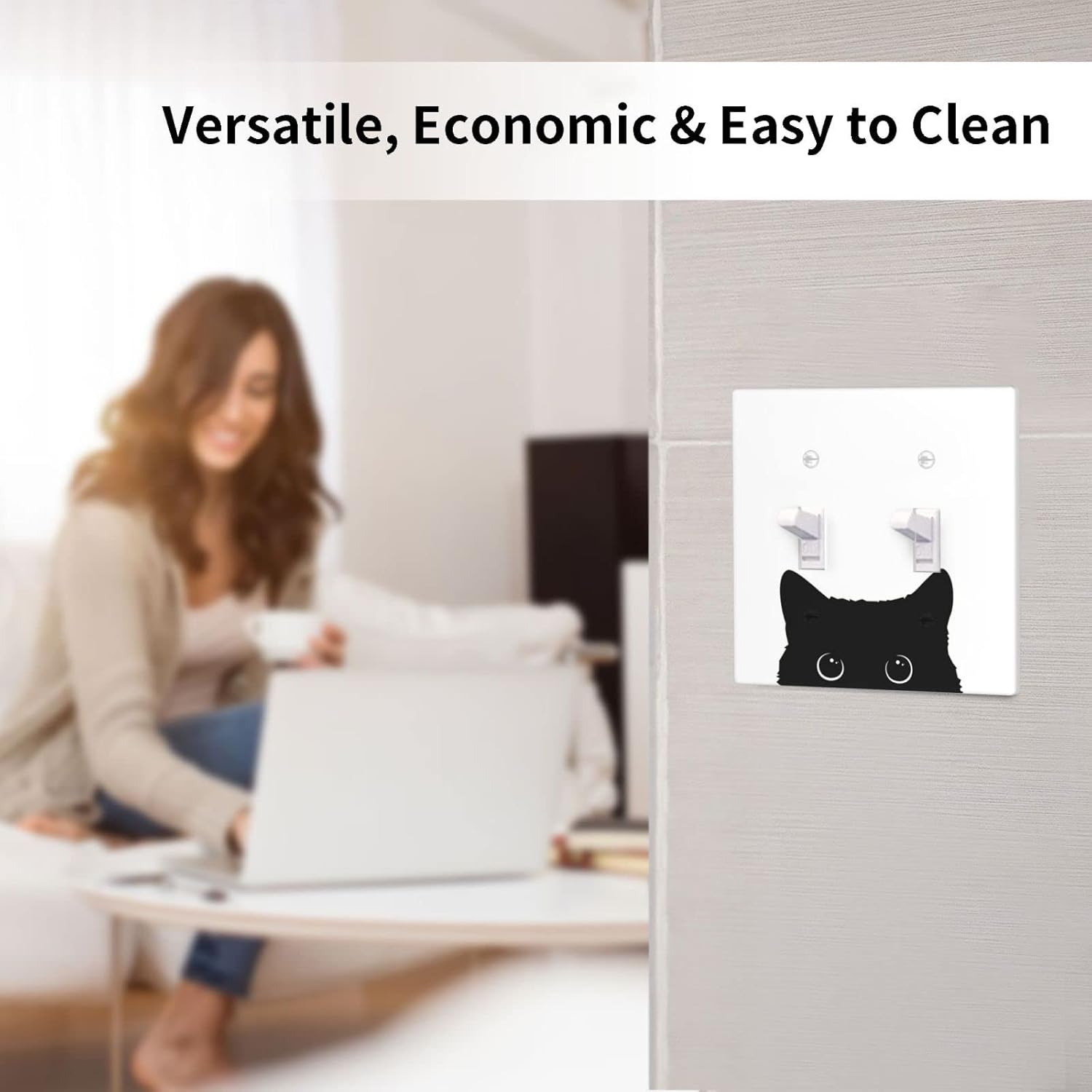 Cute Cat Light Switch Cover Plates Decorative Double Toggle Wall Plate 2-Gang Art Print Faceplate for Kitchen Home Room Decor 4.5" X 4.5"