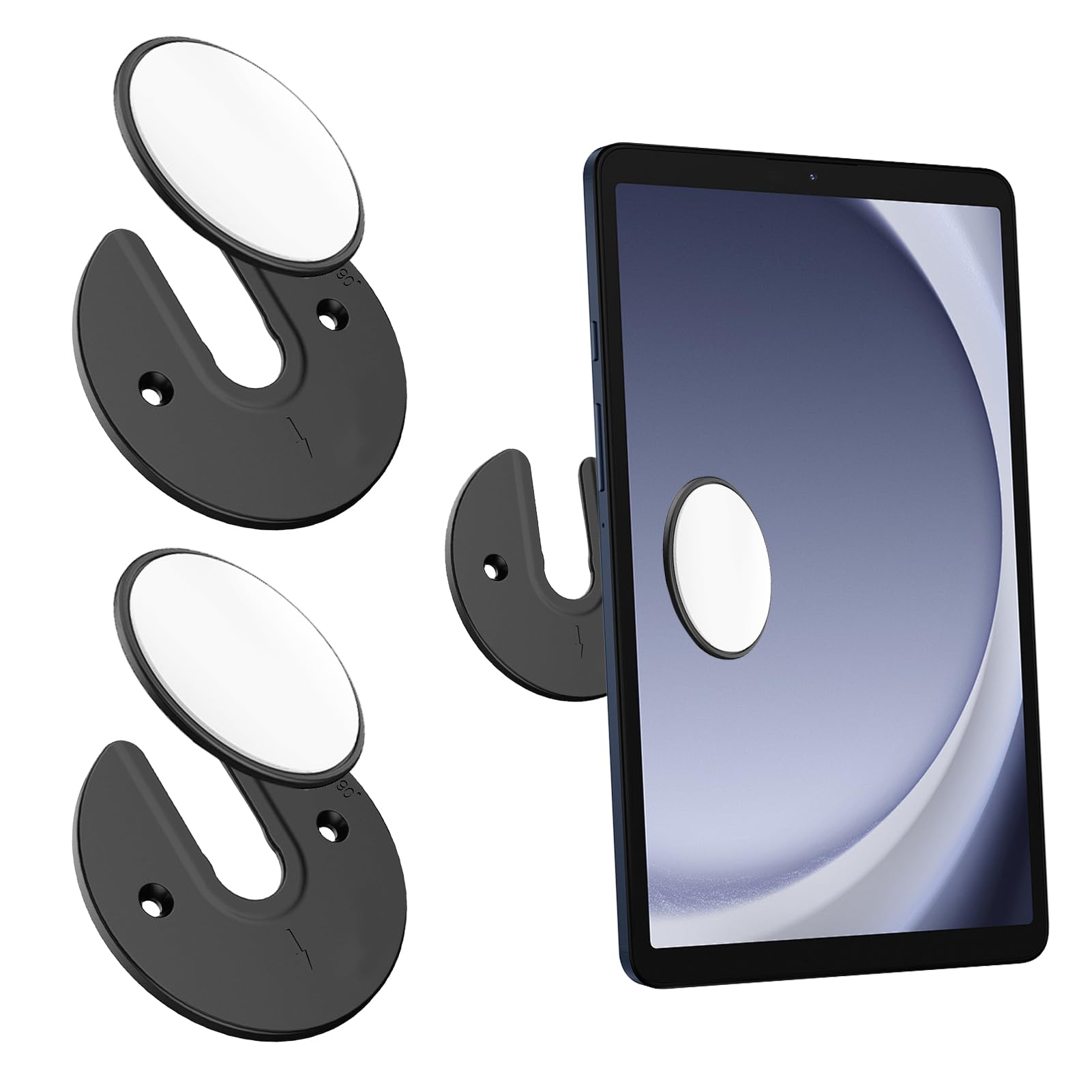 Wandhalterung 2 Stück 90° Drehbar - Tablet Halterung Runde, Verstellbar Ständer für Tablet, Kindle, iPad - Schwarz