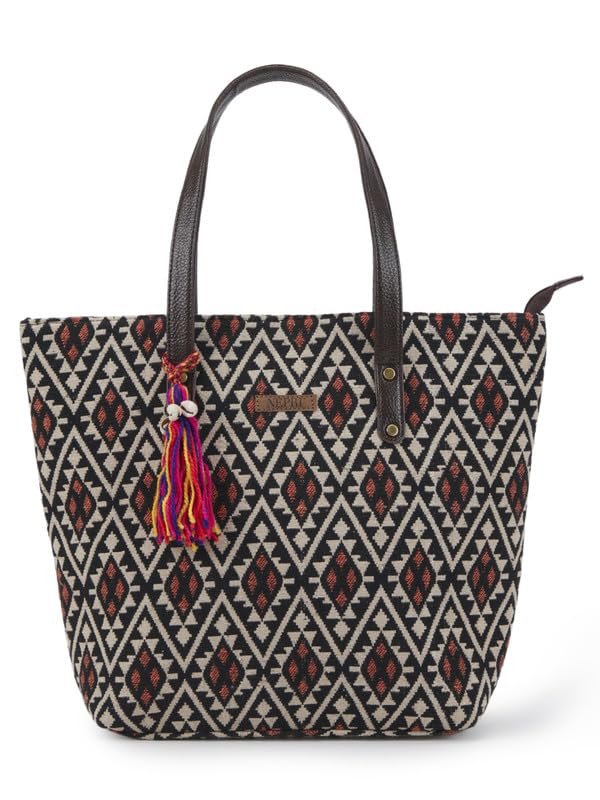 Office Essential Tote Bag | Stylish Tote Bags for Office Use | Purse for Women | Vegan Leather & Jacquard Fabric Handbag with Double Handle Shoulder Strap| Daily & Travel Use-image-15