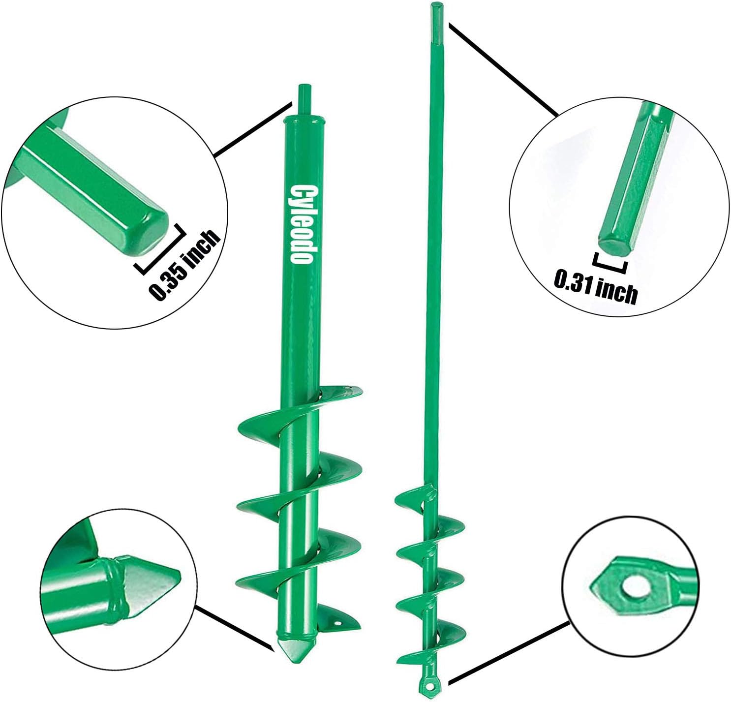 Cyleodo 2 Pack Extended Length Auger Drill Bit 30"x2" & 24"x3.5" for Planting Hole Drill Planter Auger Spiral Bulb Bedding Digging Post Holes Green Planting Tool for Most 3/8" Hex Drive Drill : Patio, Lawn & Garden