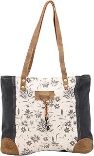 Myra Bag Abstract Key Upcycled Canvas & Cowhide Tote Bag S-1456