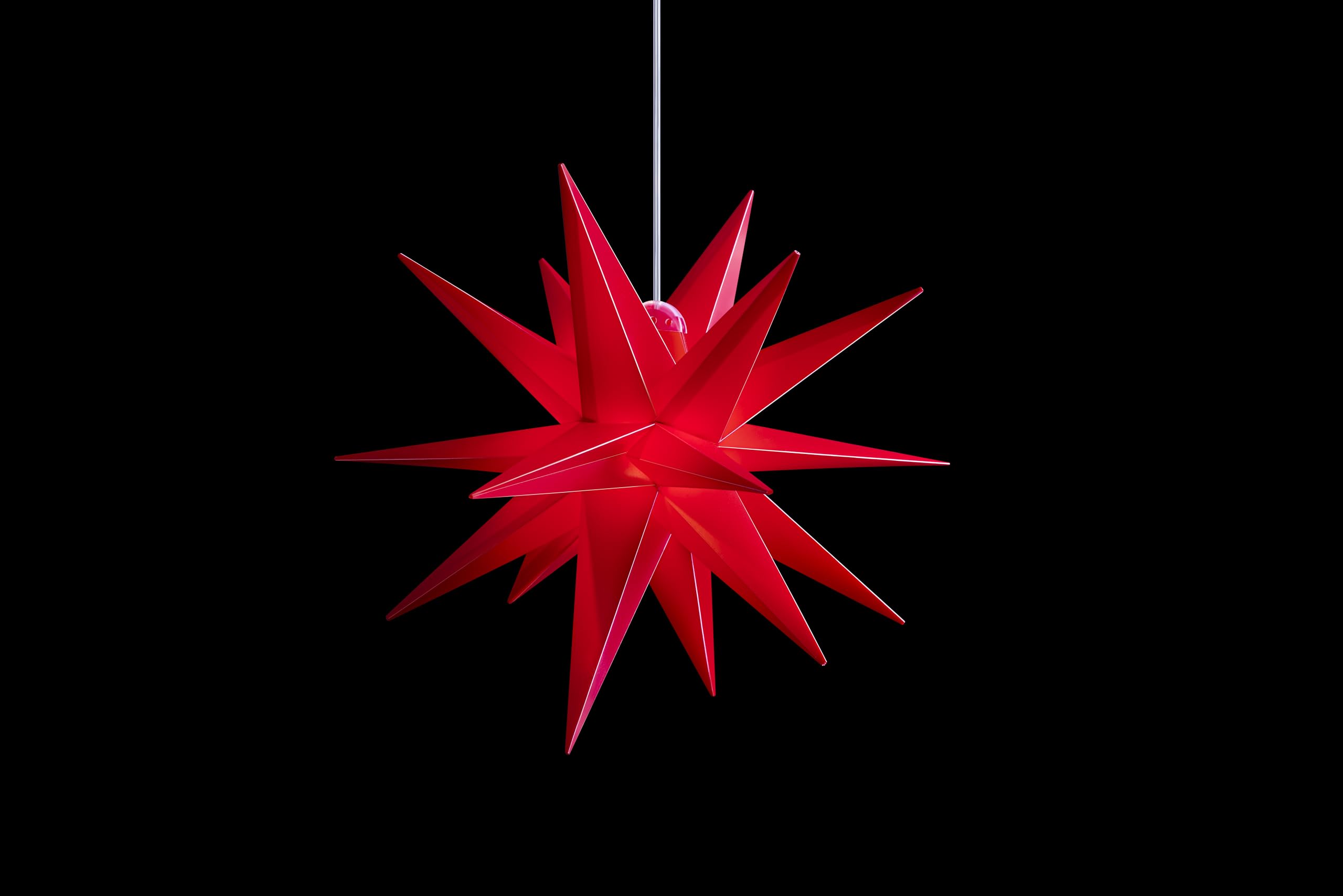 Sterntaler Dekostern | Weihnachtsstern Kunststoff | 18-Zacker Faltstern | Rot | 25cm | Innen und Außen | LED | Batterie