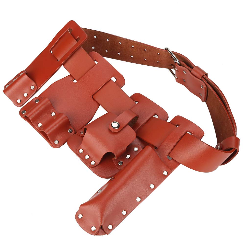 Pochette de ceinture à outils en cuir pour outils d'échafaudage, organisateur 5 en 1 avec supports pour clés de niveau et marteau, dotée de quatre boucles mobiles et d'une