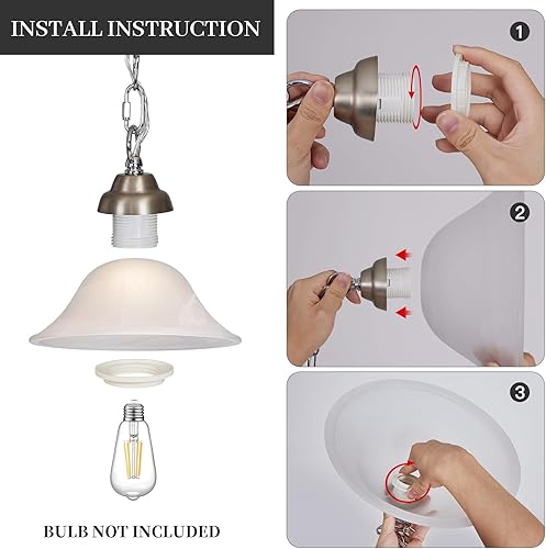 Miniatura 6 de Lámpara colgante vintage enchufable, luces colgantes con cable de enchufe, cable de 16.4 pies y cadena de 14.7 pies regulable de níquel cepillado,