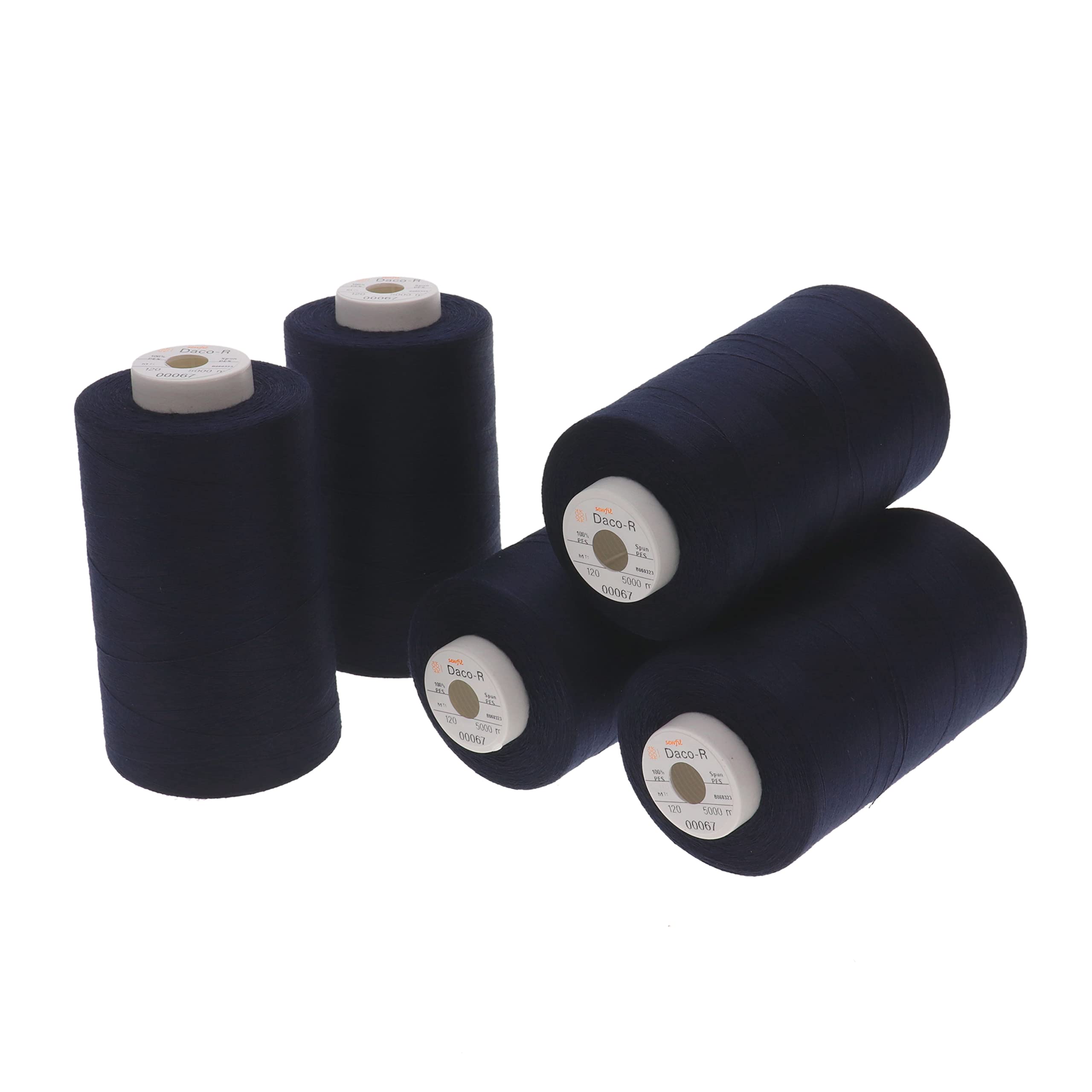 dacor 120 - Confezione di fili per cucito 100% poliestere - 5 coni (5 x 5.000 metri) 0067 - Blu notte