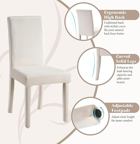 Miniatura 5 de AMERLIFE Juego de 4 sillas de comedor tapizadas de terciopelo, diseño minimalista moderno Parsons con respaldo alto curvo, ribete completo y patas