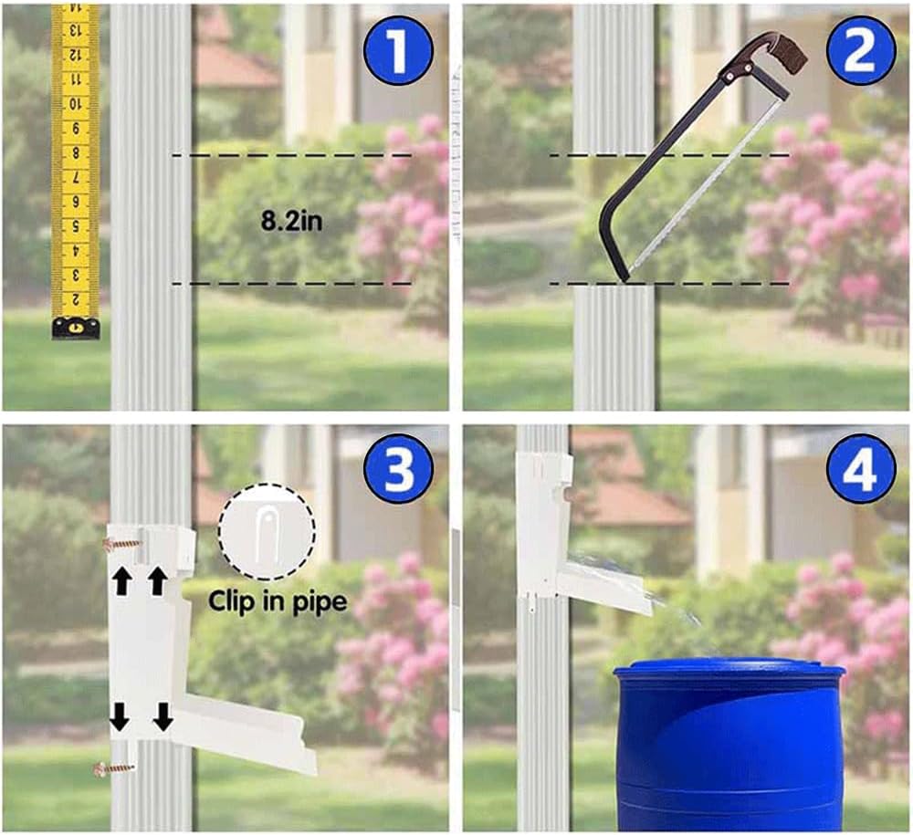 TopHomer Durable White Rainwater Diverter Kit Fits 3 * 4 Inch Downpipes for Water Saving and Garden Use