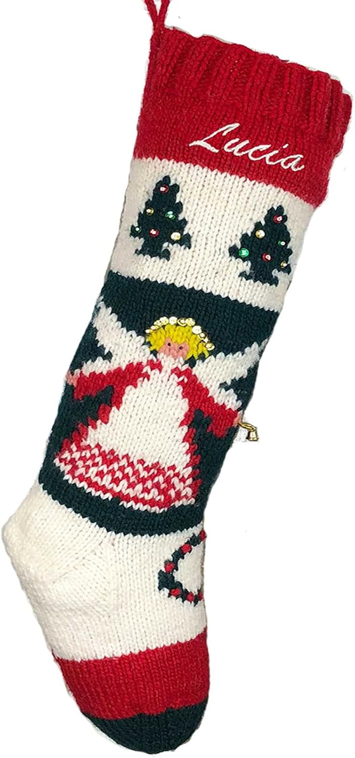 Christmas Stocking Personalized Hand Knit Vintage Angel Stocking