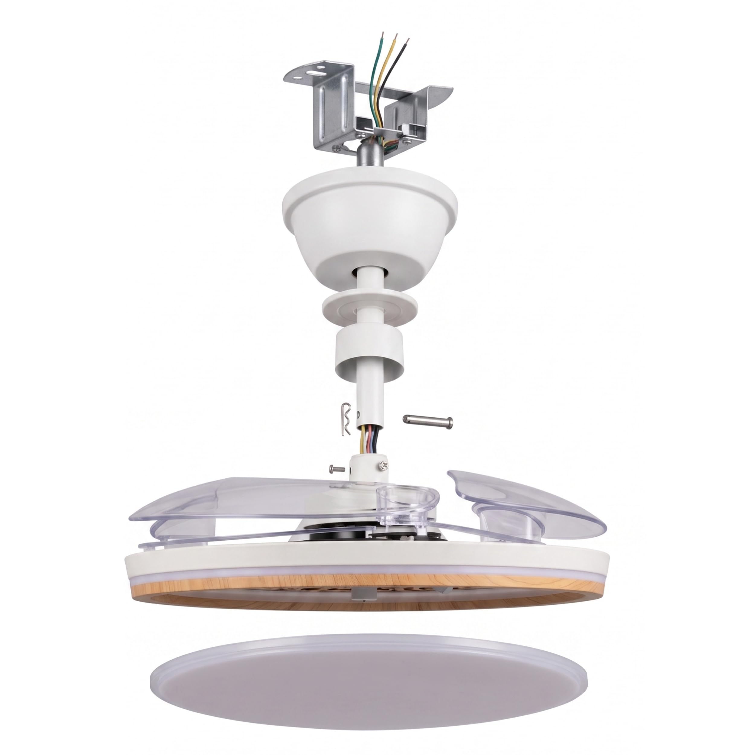 YATEK Rubia Ventilatore da Soffitto con Luce LED 60W, Bianco e Effetto Faggio, 6980 Lumen, Motore DC Silenzioso, Pale Retrattile, 6 velocità, Telecomando, Illuminazione Dimmerabile, Funzione Estata