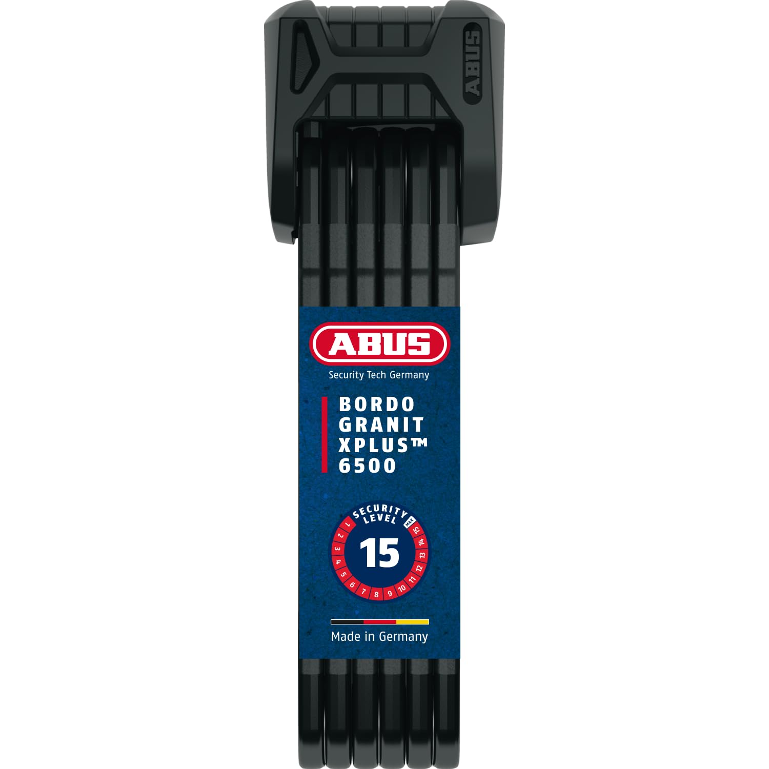 ABUS Bordo Granit XPlus 6500 SH candado plegable con soporte - Candado de bicicleta de acero endurecido - Nivel de seguridad 15-110 cm - Negro