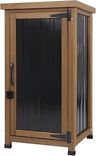 Outdoor Storage Cabinet Waterproof with Metal Top, Wooden Potting Bench Table Tool Organizer with Adjustable Shelf for Patio Backyard Garden