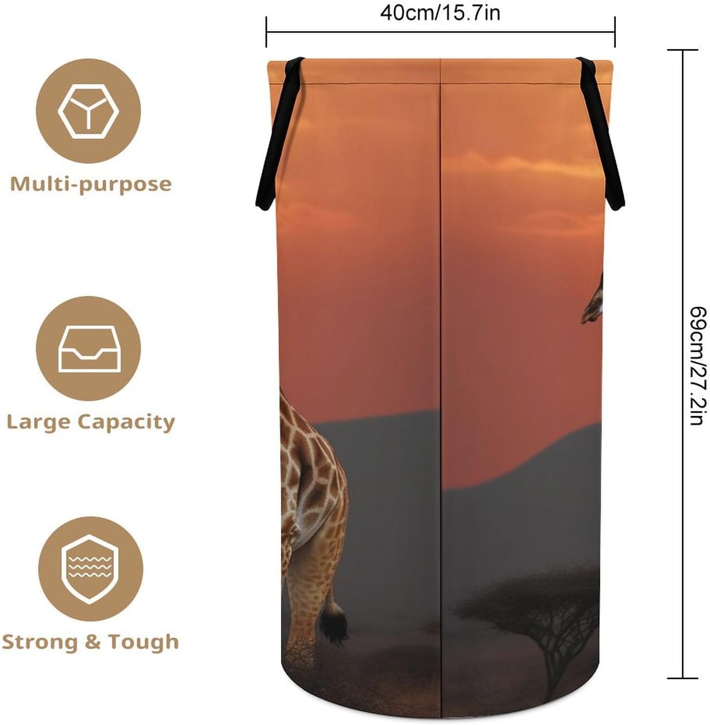Giraffe At Sunset Laundry Basket Freestanding Laundry Hamper with Handles Waterproof Dirty Clothes Hamper Collapsible Washing Bin Aesthetic Clothes Basket for Bathroom Bedroom Dorm