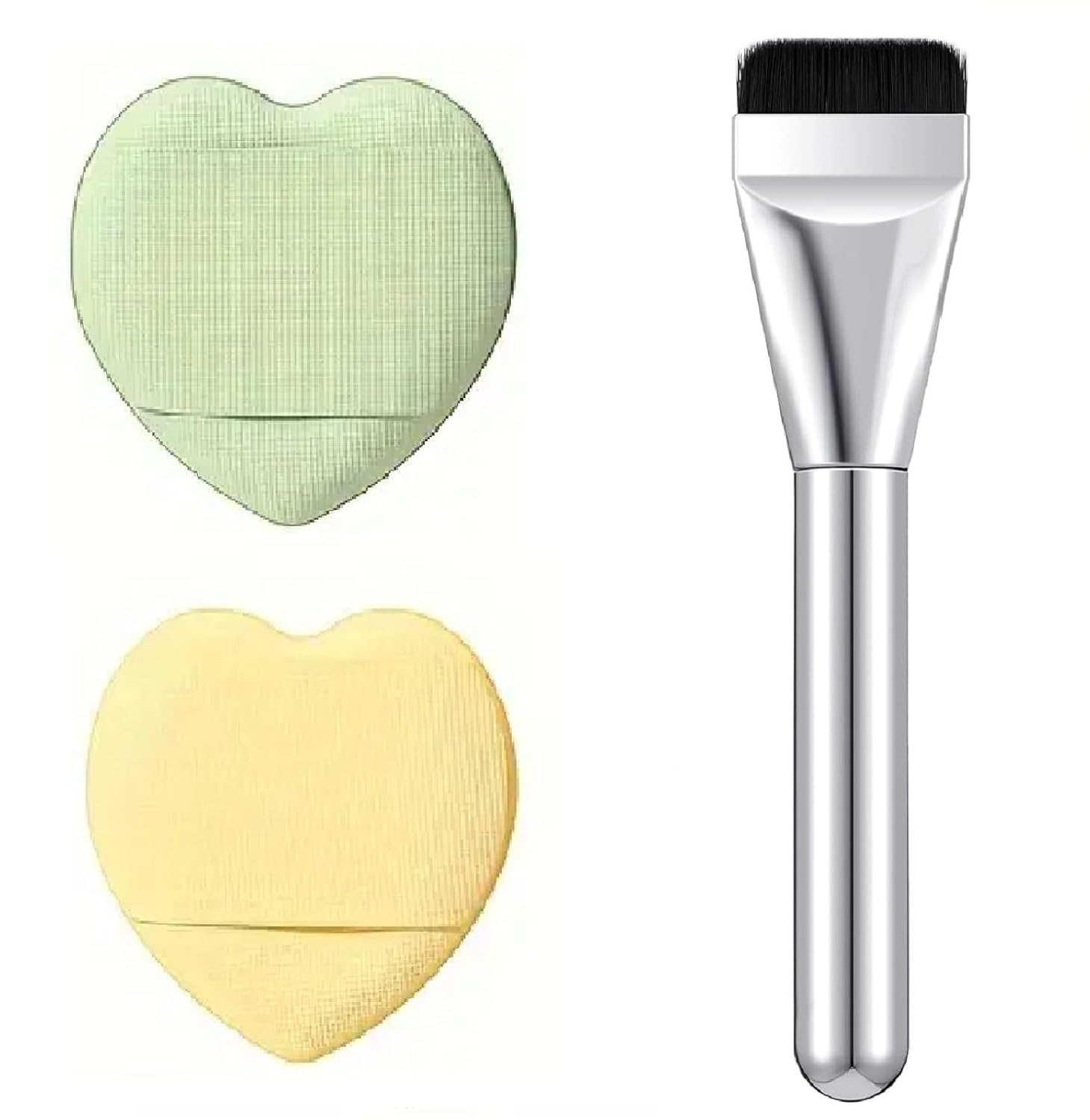 Beautiflame Professional Silvery Foundation Brushes & Mini Heart Makeup Puff Soft Application for Flawless Makeup