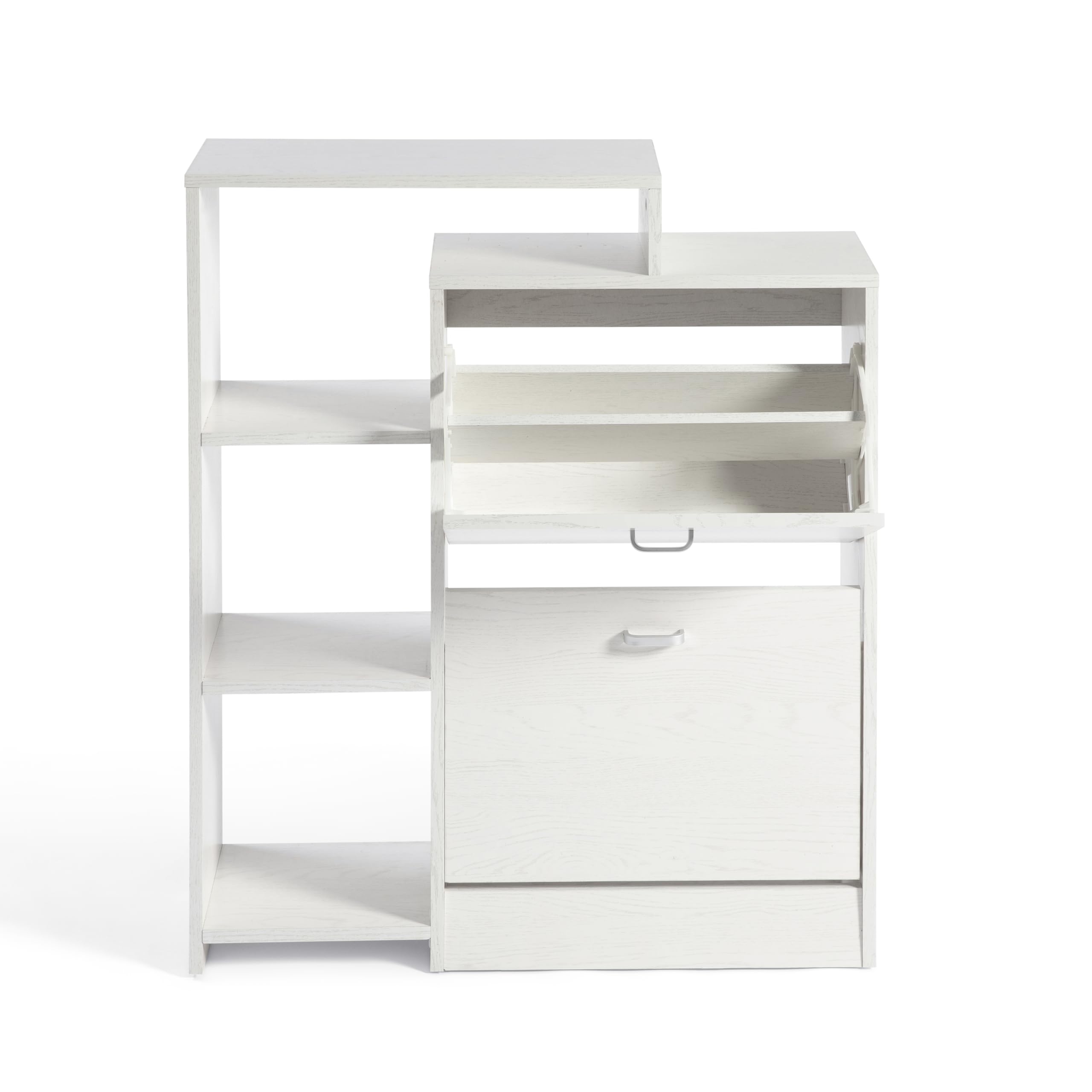DUPI Zapatero Abatible Orlando | 92 x 79 x 24 cm | Mueble Zapatero Estrecho y Moderno | 2 Puertas Oscilantes | 4 Baldas para 20 Zapatos | 2 Cajones | Blanco