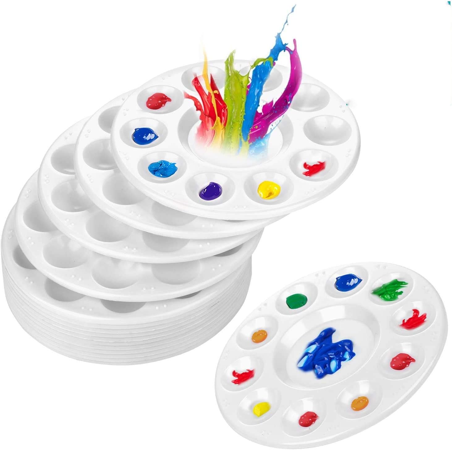 10 Pcs Round Paint Tray Palettes Plastic for Acrylic Oil Watercolor