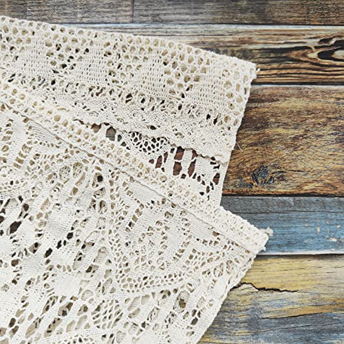 Rustic Crochet Curtains Valance For Kitchen Cotton Lace Curtains For Small Window Farmhouse Tassel Curtains For Coffee Decor Rod Pocket Hollow Sheer Curtain Tiers For Bath 1 Panel W71 X L15 Inch #TOP6