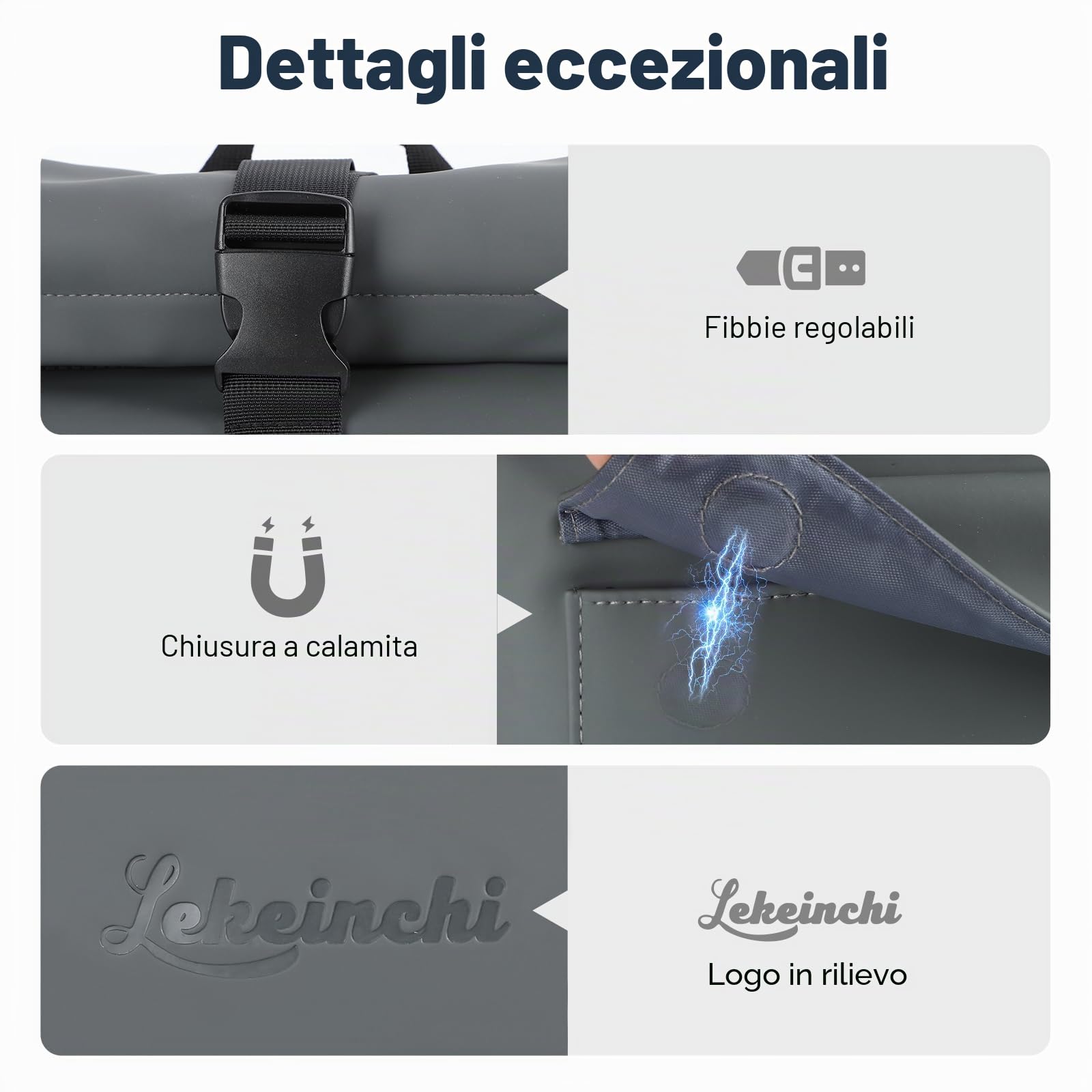 Lekeinchi Zaino Rolltop Donna Uomo per 17" Laptop Impermeabile Elegante | Arrotolato Borsa,Espandibile Backpack, Viaggio, Scuola, Università, Lavoro