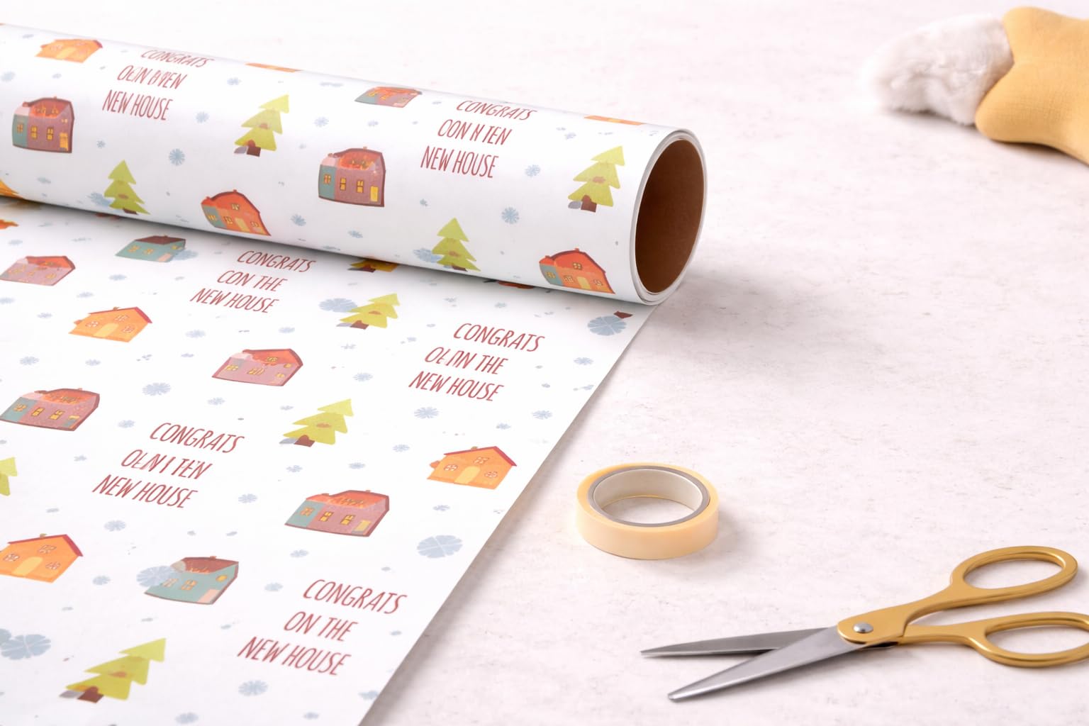 Housewarming Wrapping Paper – New Gift Wrap Roll, “Home Sweet Home” Designs, Premium Gift Wrap for Housewarming Gifts (Design 2, 5 Metre)