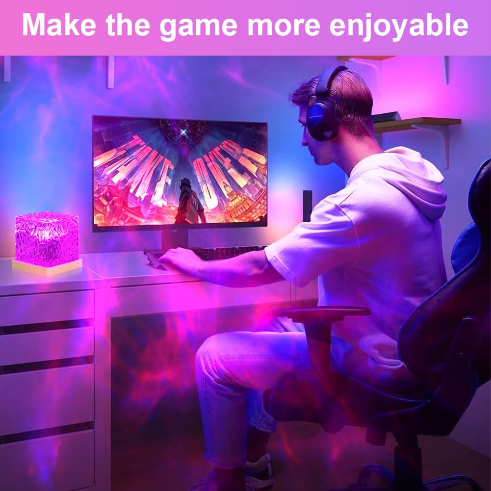 URAQT Luce Notturna con Increspatura dell'acqua, 16 Colori 30 Modalità, Luce Notturna 3D Rotante Dinamica don Increspatura dell'acqua, con Telecomando, Decorazioni per Camera da Letto/Regali di Natale