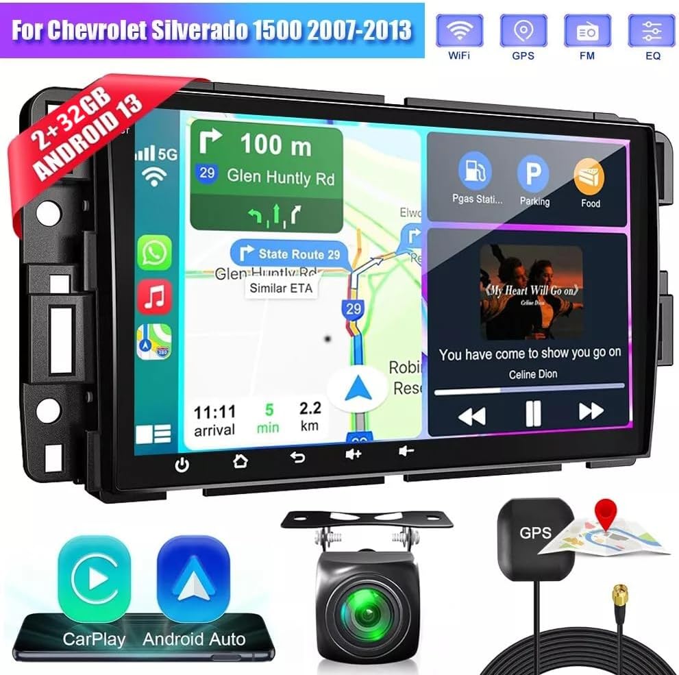 Detailed product wiring diagram showing connections for power, speakers, steering wheel control, camera, and other inputs.