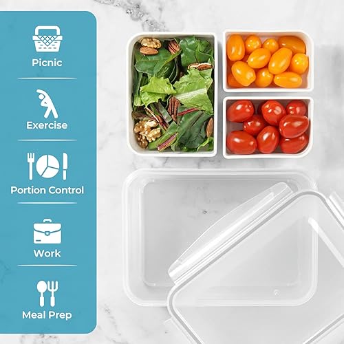 Miniatura 5 de carrotez - Recipiente de almacenamiento de alimentos con 3 compartimentos extraíbles, recipiente para preparación de alimentos con tapas herméticas,
