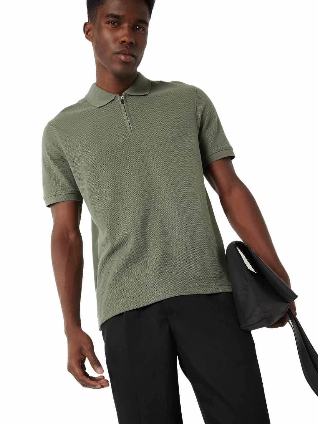 max Men's Half Sleeves Regular Fit Solid Zipper Polo T-Shirt-picture-32