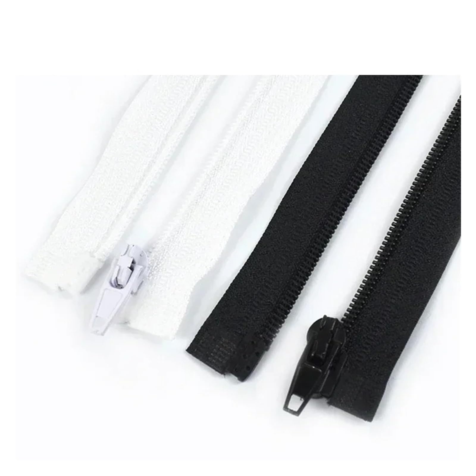 Lot de 5 fermetures éclair en nylon noir et blanc - 40-300 cm - Fermeture éclair à extrémité ouverte - Pour veste, manteau, chaussures - Accessoires de couture - Bricolage - Blanc - 100 cm