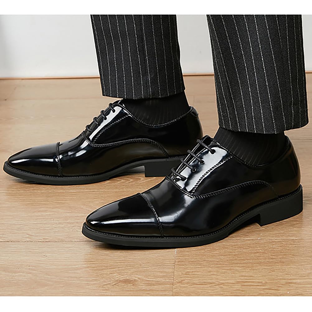 Oxford da Uomo per riunioni di Lavoro, Matrimoni, Lavoro, Ufficio, Ballo di fine Anno, Derby a Punta, Scarpe Eleganti Stringate in Pelle PU Lucida,Nero,40