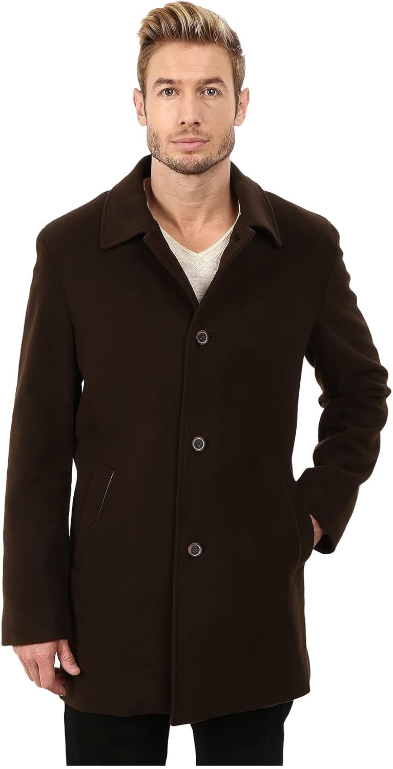 Cole Haan Men's Cashmere Blend Single Breasted Classic Coat With Shirt Collar