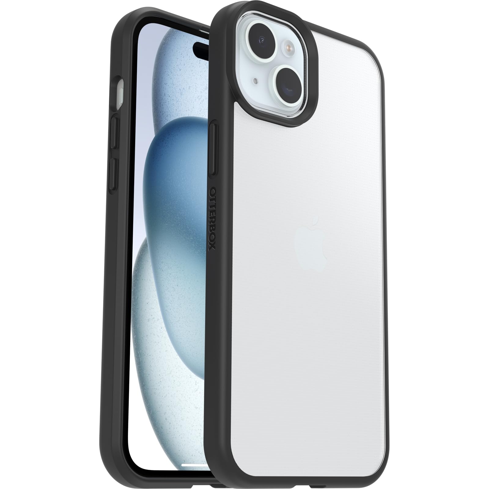OtterBox React Series Hülle für iPhone 15 Plus/14 Plus, stoßfest, sturzsicher, ultraschlank, schützende Hülle, Getestet nach Militärstandard, Transparent/Schwarz