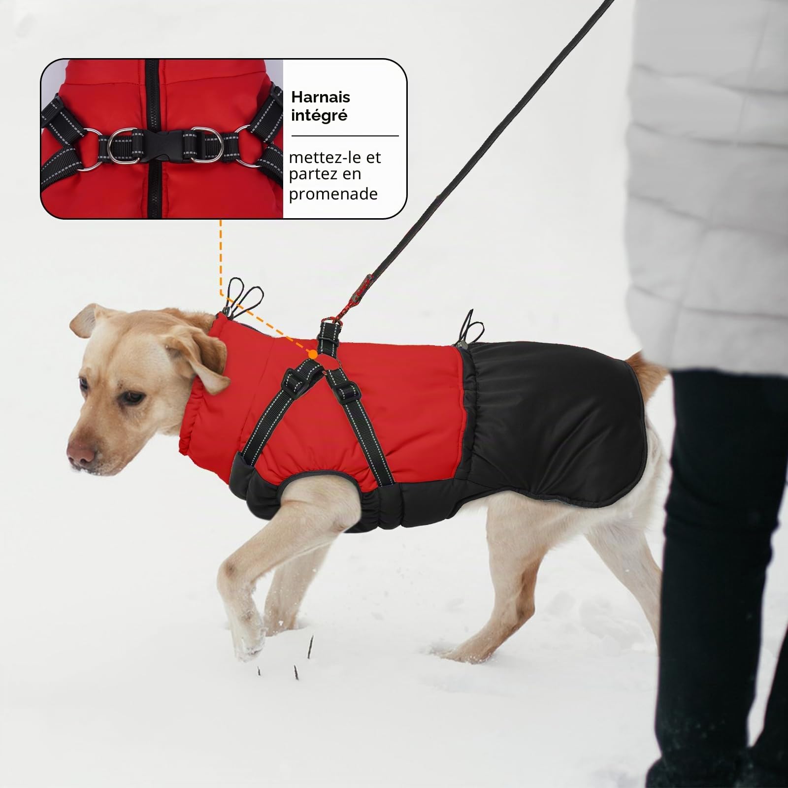 Manteau Chien - Manteaux d'hiver pour Chiens Manteau Résistant à l’Eau, Veste avec Harnais Gilet Chaud Doudoune Fermeture Eclair pour Moyen Bouledogue Francais, Rouge L