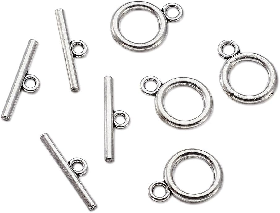 Pandahall 20Sets Tibetan Style Round IQ Toggle Clasps & Tbar Clasps for Necklace Bracelet Jewelry Making Antique Silver