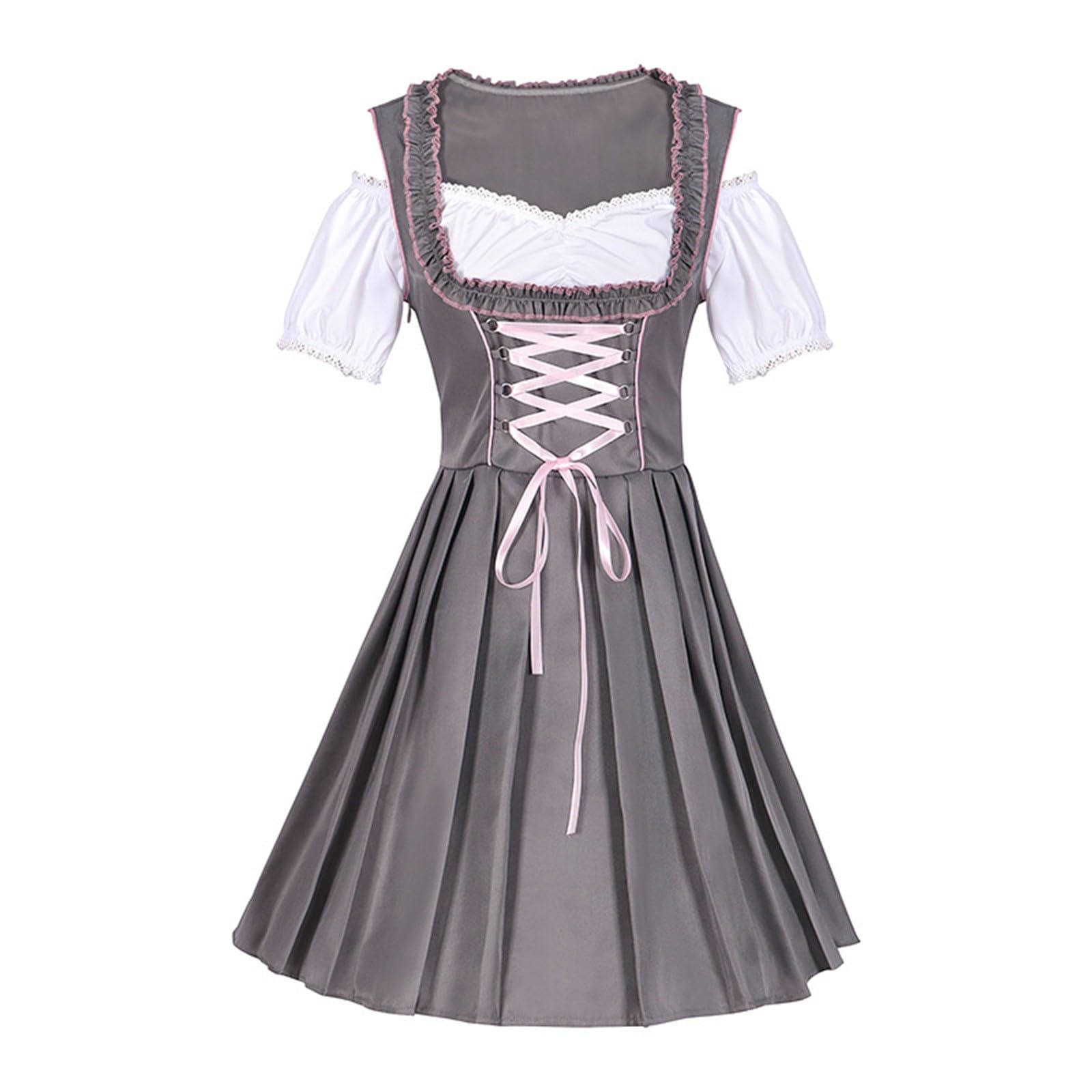Damen Oktoberfestkleid Trachtenkleid Dirndlkleid Cosplay Kostüme für EIN Elegantes Outfit im Hofstil Spitzenblumen Schleifengürtel Design für Bierfeste Halloween Carnaval Costume