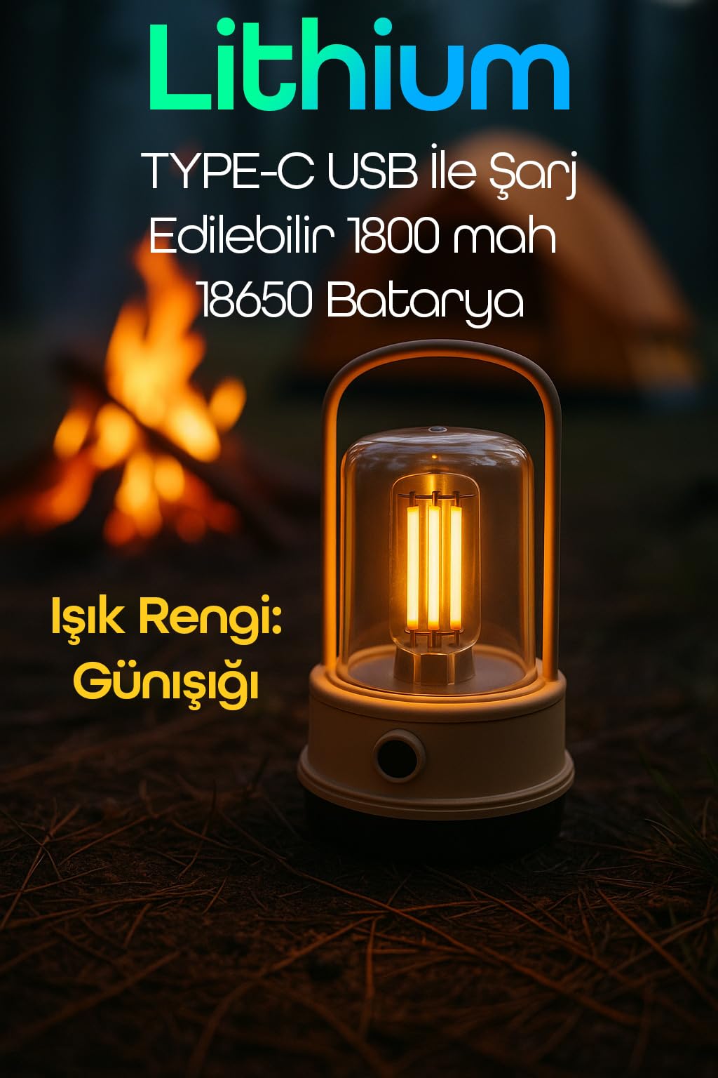 Şarjlı Kamp Lambası Filament Işıklı Orta-Yüksek Işık SOS Askılı Işıldak El Feneri Gece Lambası 382