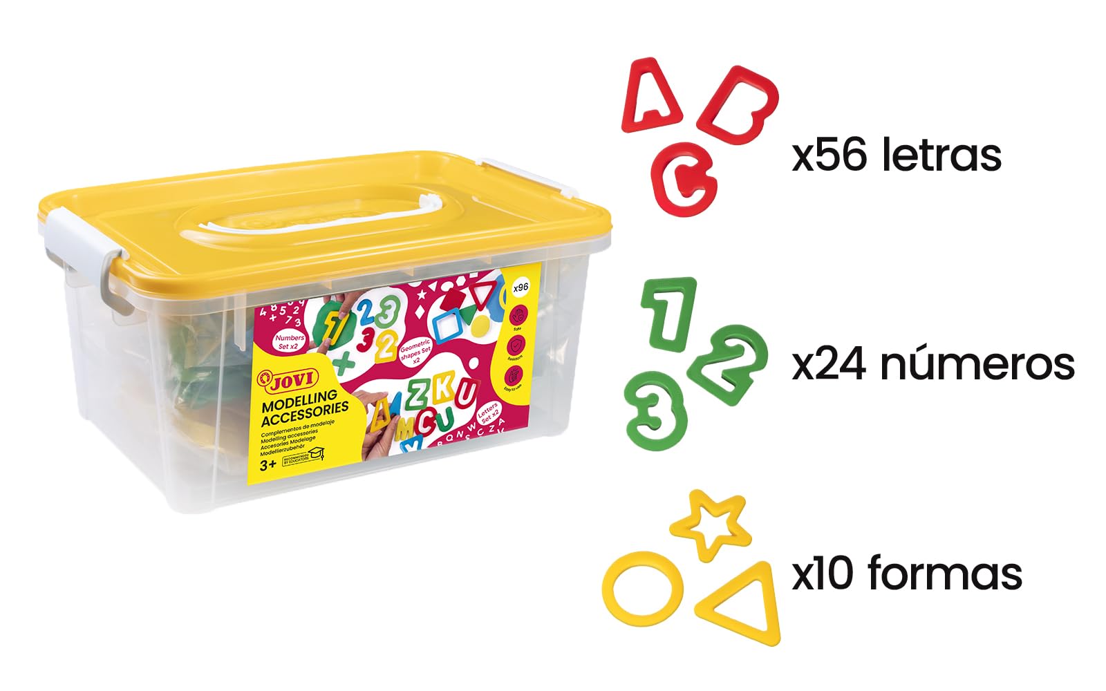 Baule Jovi Con 96 Stampini Per Pasta Da Modellare - Lettere, Numeri E Forme Geometriche, Gioco Creativo Per Bambini 3+ Anni - 2