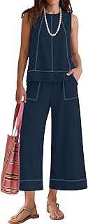Two Piece Sets for Women Summer Outfits Sleeveless Tank Tops Wide Leg Crop Pants Matching Lounge Vacation Travel