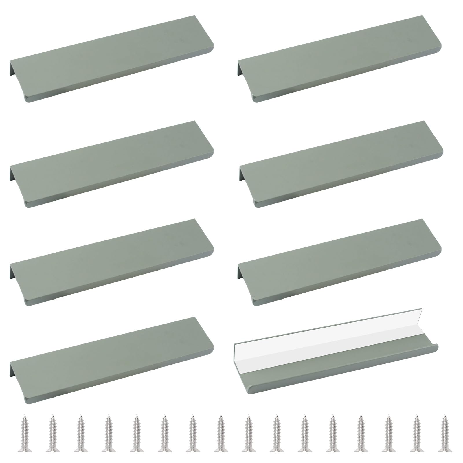 MOROBOR Mini Finger Edge Pull, 8pcs Self Adhesive Pulls Concealed Wardrobe Handle Modern Aluminum Alloy Invisible Drawer Handles for Cabinet Hardware Drawer,150mm/Gray-green