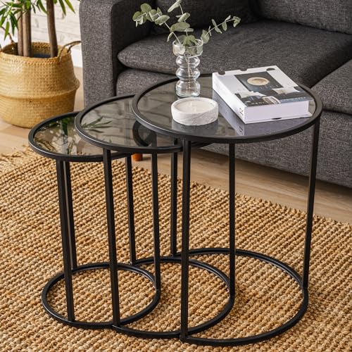 Dekoprati̇K ALYA001 Alya Nesting Table Set Of 3 Pcs - Glass End Tables Living Room Set Of With Black Metal Side Table thumb #2