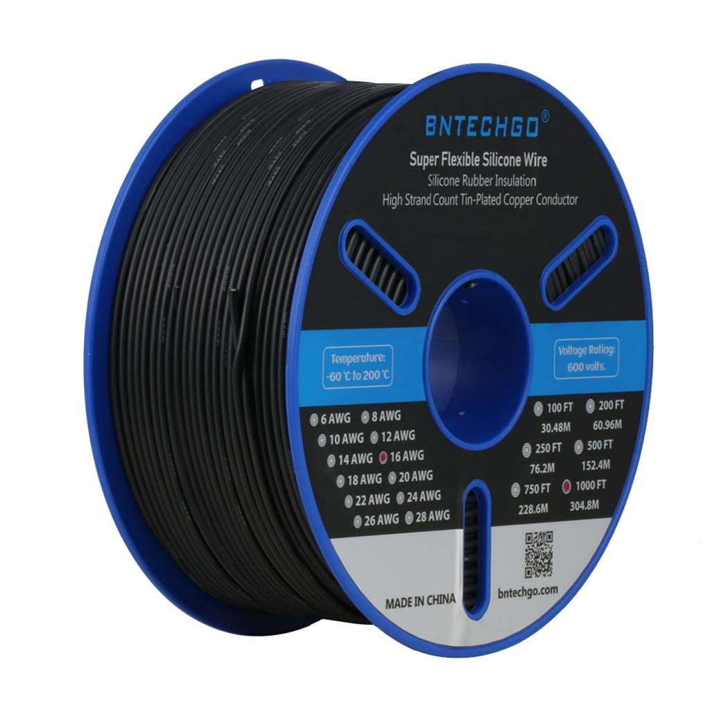 2 mètres jauge noir 18AWG Câble cuivre multibrins souples fil Silicone