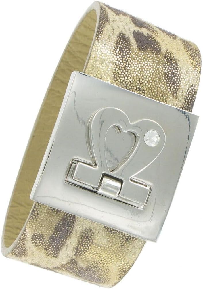 Cuff Wrap Tan Gold Glitter Animal Print Genuine Leather Heart Bracelet 7.5" Fashion Bracelets for Women Trendy Accessories for Women Stylish Additions