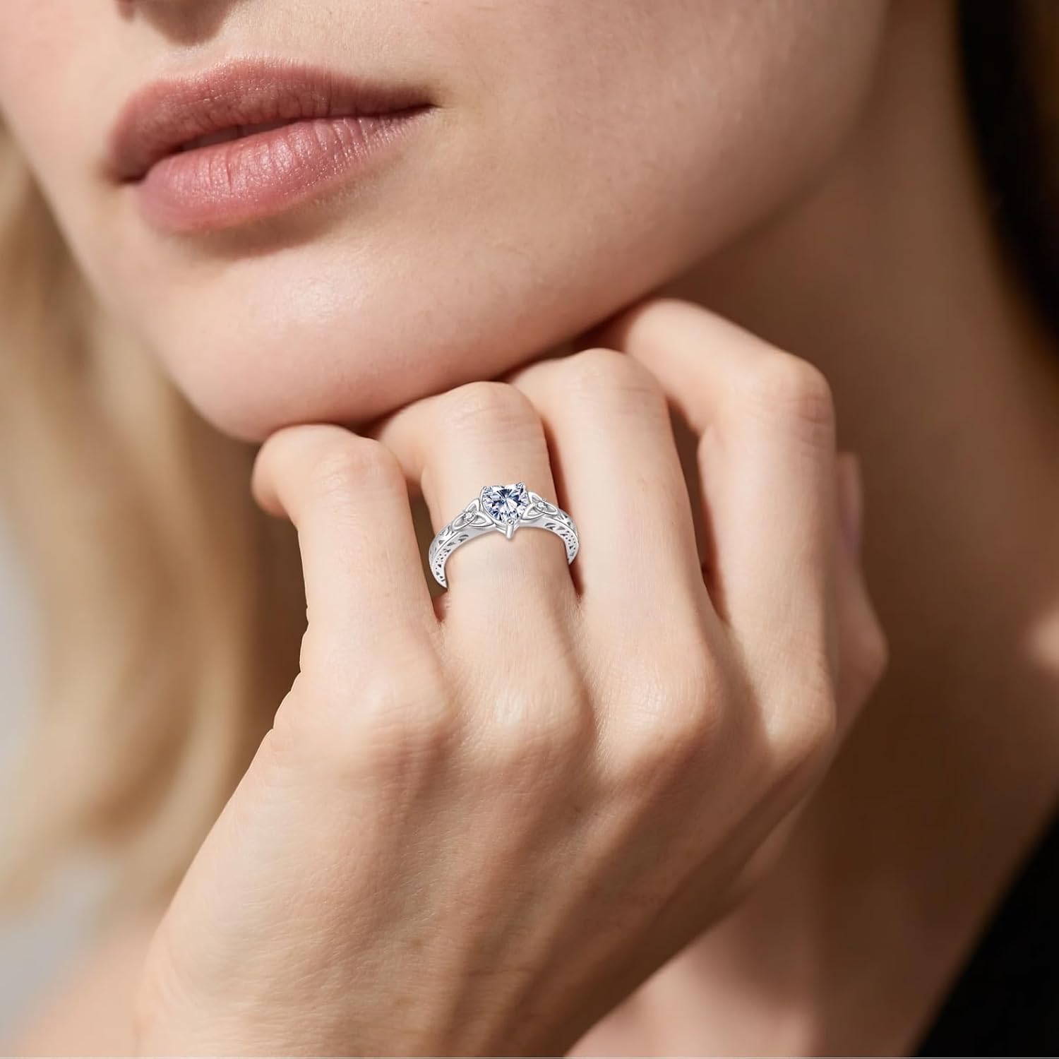 Diamond Celtic Knot Vintage Ring for Women 925 Sterling Silver 1 Carat Heart Moissanite Solitaire Rings Irish Engagement Promise Ring - Image 4