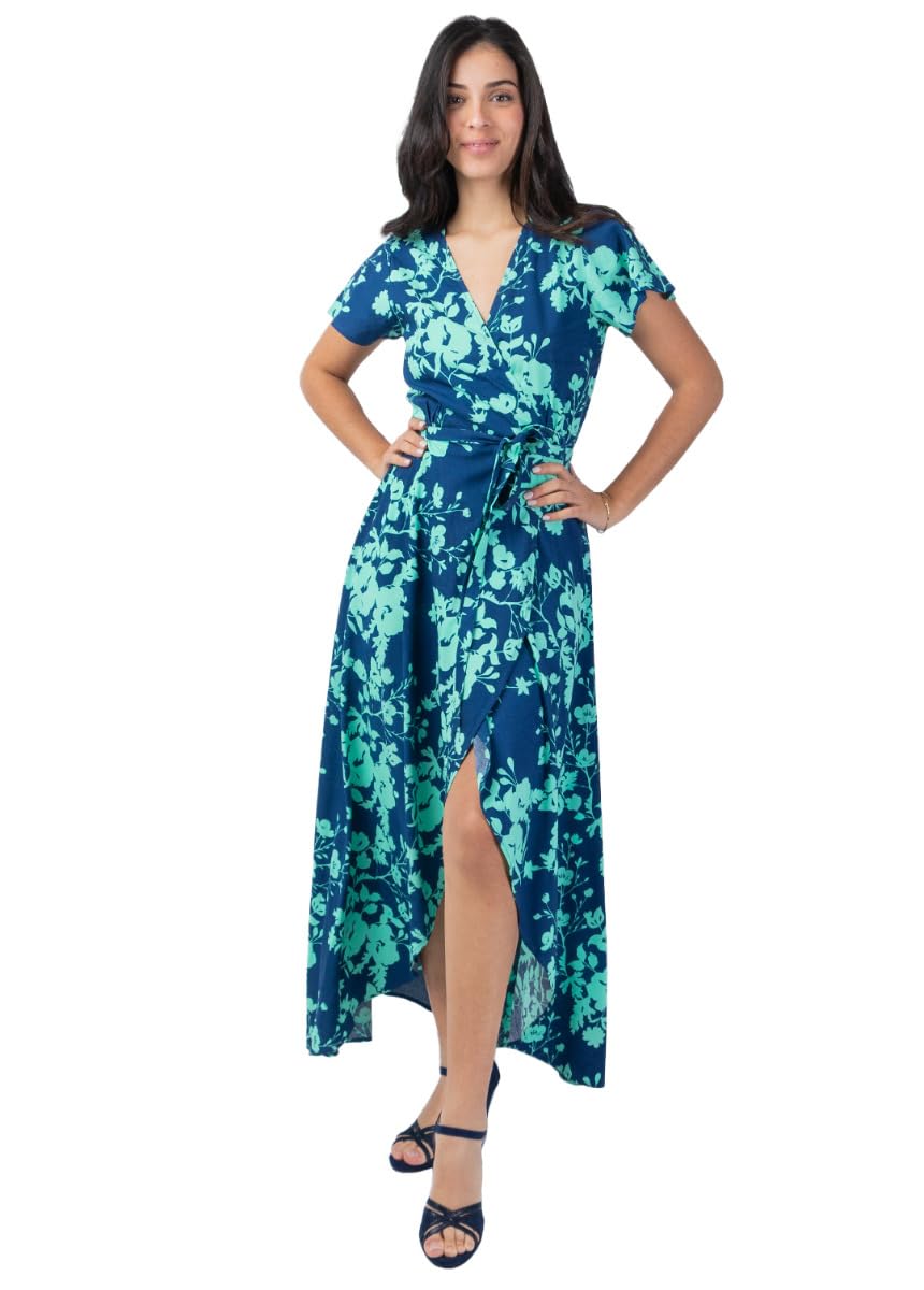 Robe longue viscose Sakura de qualité supérieure aux reflets turquoise - 6