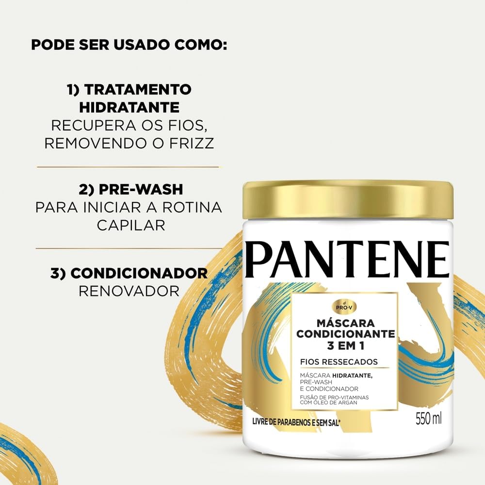 Máscara pantene Pro-Vitaminas 3 em 1 Condicionante 550ml. Fios ressecados Máscara pantene Pro-Vitaminas 3 em 1 Condicionante 550ml. Fios ressecados