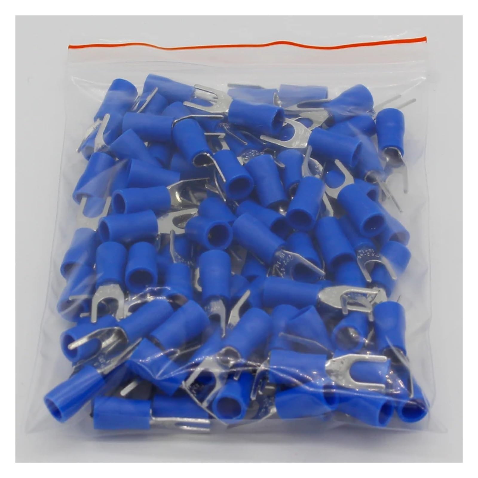 QMKADFQXF SV2-4 Blue Furcate Cable Wire Connector 100PCS/Pack Furcate Pre-Insulating Fork Spade 16-14AWG Wire Crimp Terminals SV2.5-4 SV