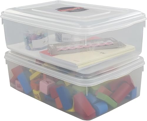 Pekky Contenedores de almacenamiento de juguetes de plástico de 11 cuartos de galón con tapa, juego de 2 contenedores transparentes