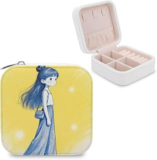 Women's Jewelry Box Girl in Blue Dress Portable Mini Travel Jewelry Storage Boxes for Earrings Rings Necklaces