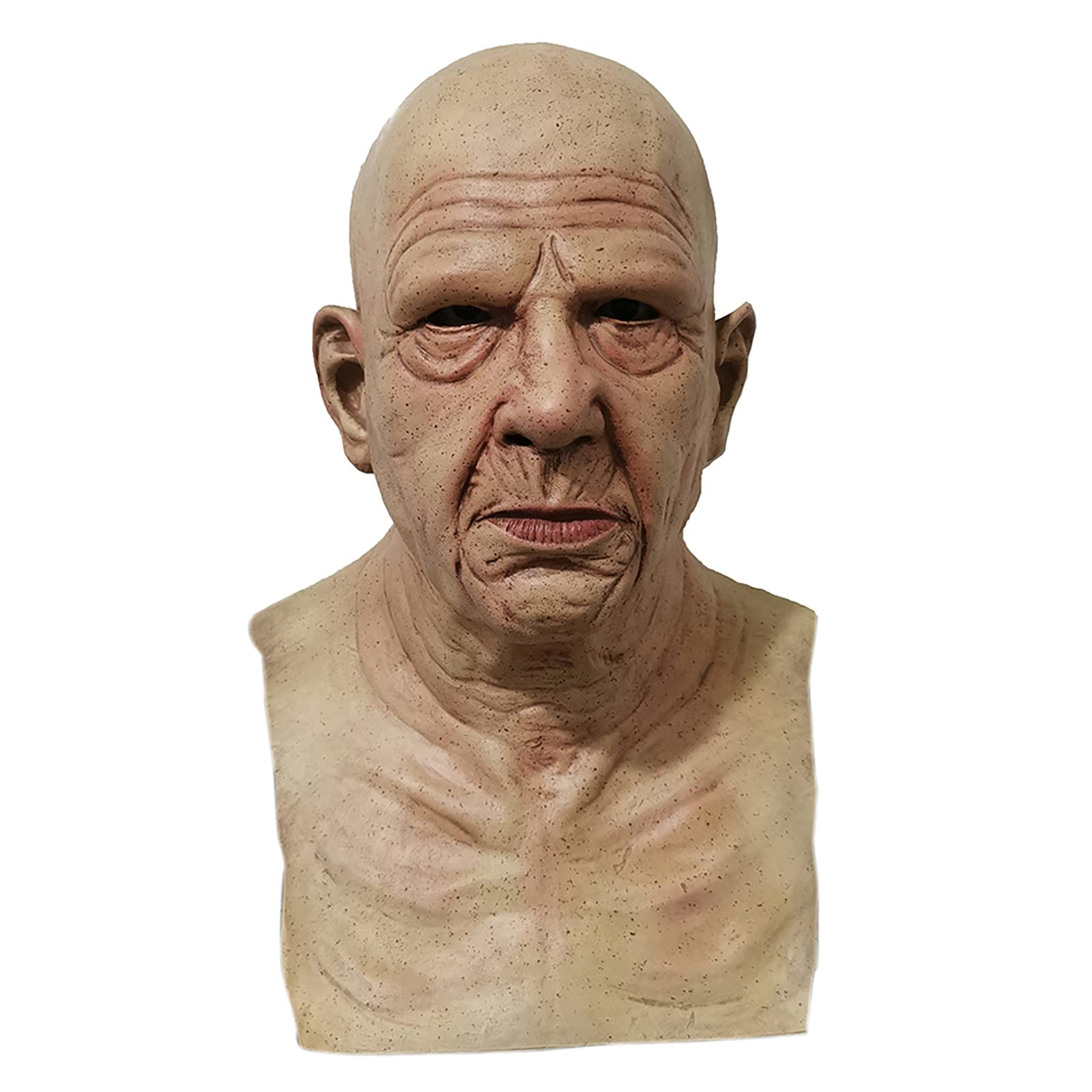 Junerain 1 Halloween Latex Mask, Realistic Old Grandpa Mask Man Grandma Headgear For Party, Human Head Masquerade Costumes Props, 38Cmx33cm/14.96X12.99inch