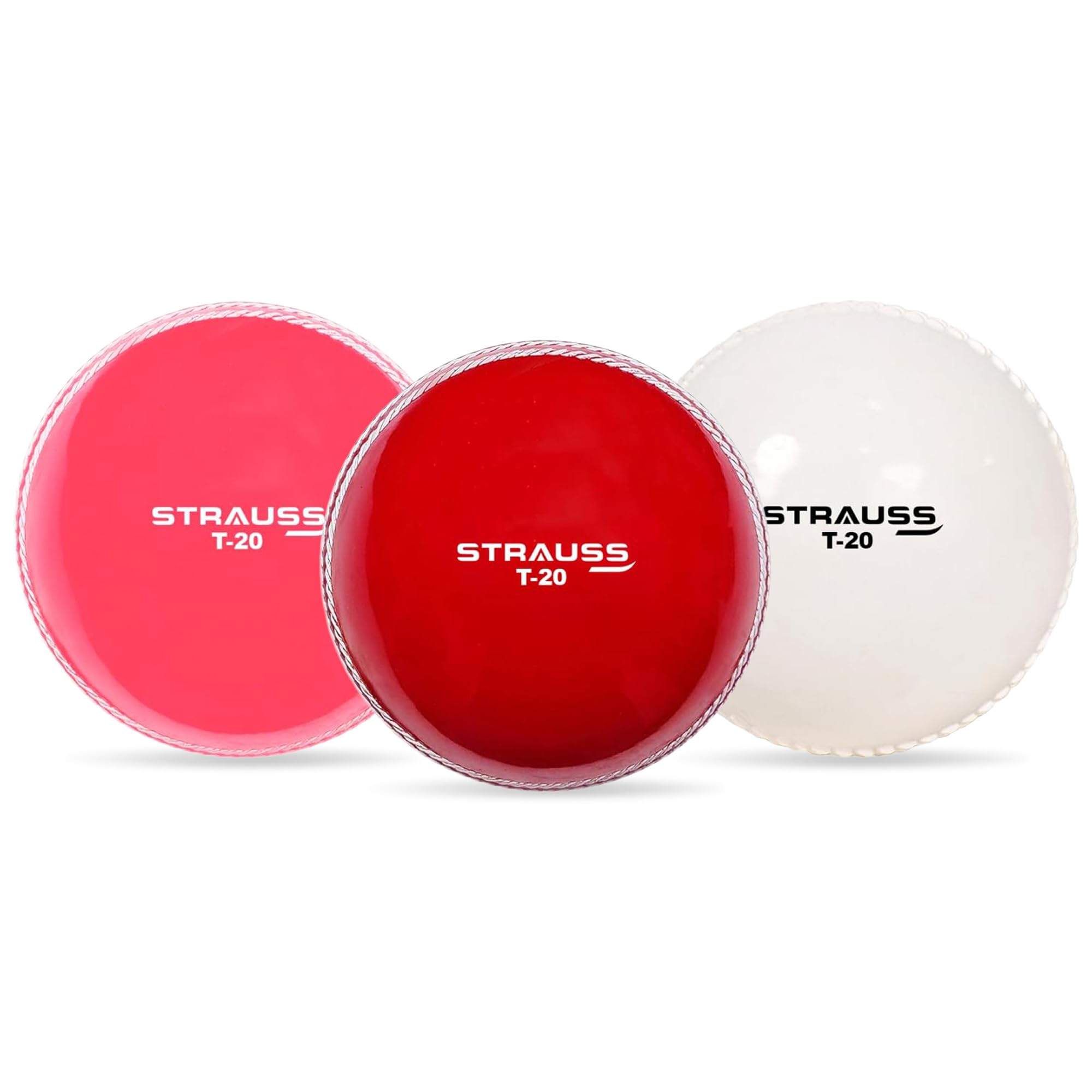 Strauss Synthetic Cricket Balls | Model: T-20 | Standard Size | Pack of 3 Color: Red, White and Pink | for Matches & Practice | for All Age Groups | Midweight T-20 Ball-image-10