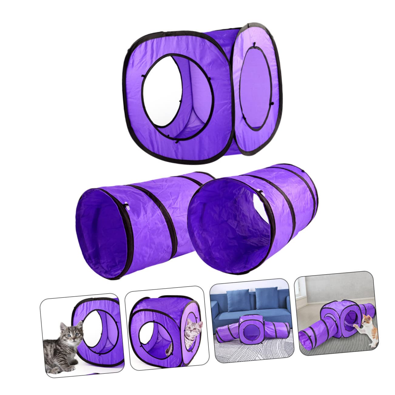 Toyvian Jouet Tunnel pour Chatons Pliable Interactif 3 Pièces Pourpre